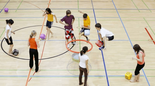 People on court exercising